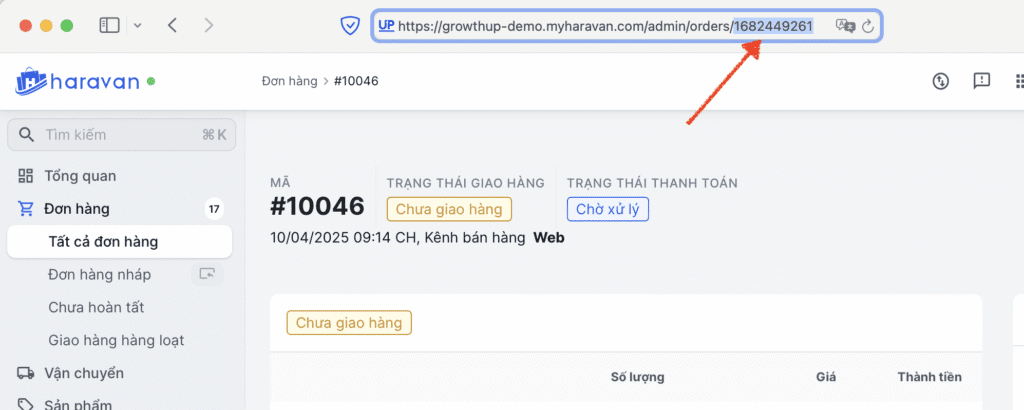 Ghi nhận đơn hàng thủ công cho đối tác 2 lay id don hang HRV GrowthUP.vn